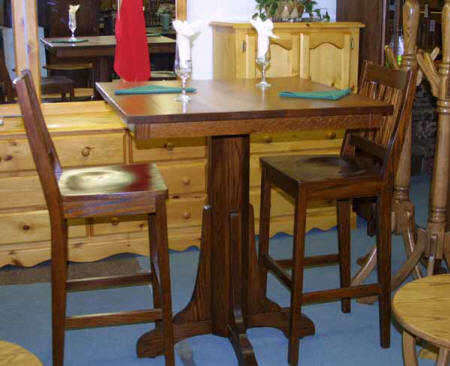 Oak Mission pub table and bar stool set, Mission bar stool set, Lloyd's Furniture Bradford and our new store in Schomberg Ontario.